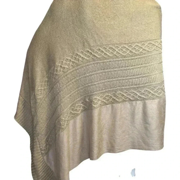 Chico s sueded trim knit poncho tan brown asymmetrical size xl. - Picture 6 of 11